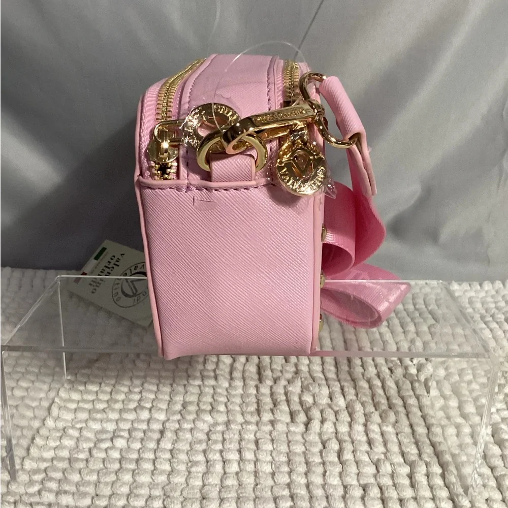 Valentino Orlandi Studded Baby Pink Double Zip Camera Crossbody Bag NEW